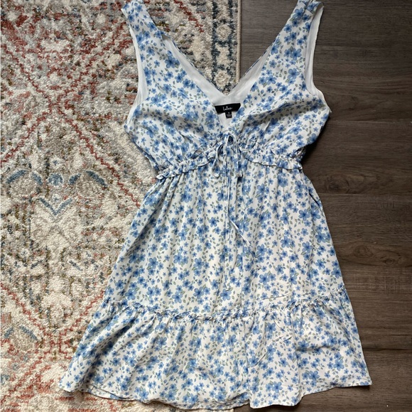Lulus White and Blue Floral Mini Dress - Picture 3 of 6